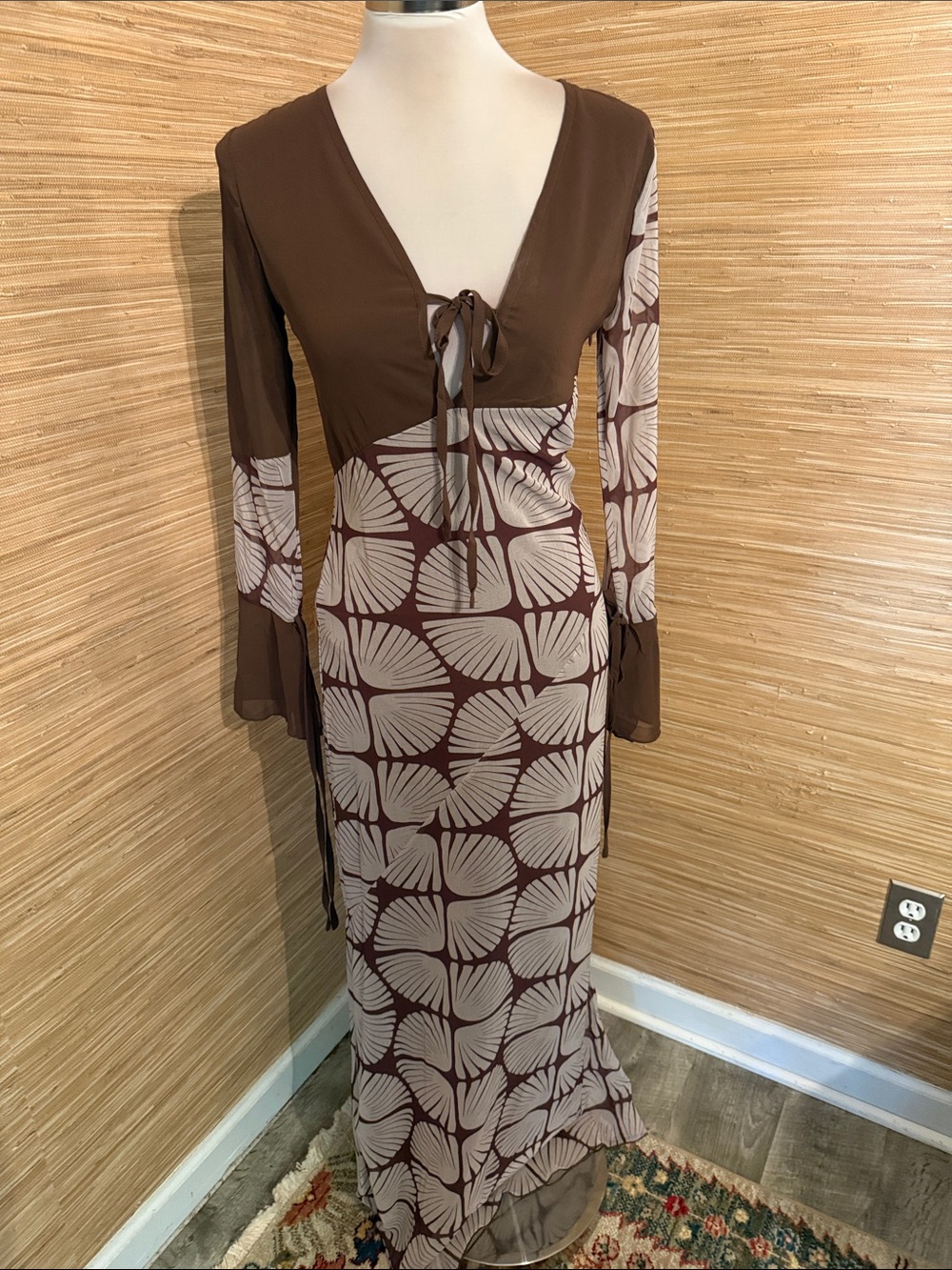12th Tribe Brown and Cream Floral Tie-Front Maxi Dress